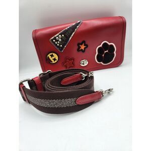 Coach Penny Red Patchwork Turn lock Crossbody with Webbed Detachable Strap